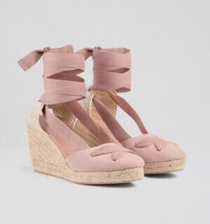 LK Bennett Pink Peach Ophelia Espadrille Wedges Crossover Strap Women’s Sz 41